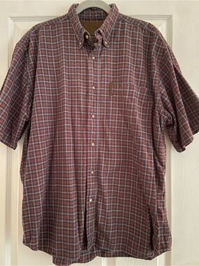 Men's Short-Sleeve Plaid Button-Down Shirt - Red/Gray